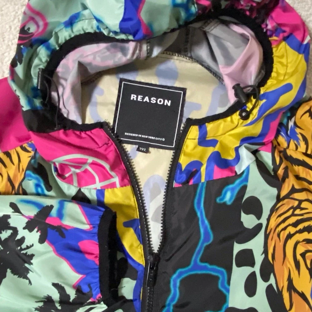 Reason Brand AOP AllOver Print Half-Zip Pullover Hooded Jacket Smiley Tiger RSN - Picture 10 of 14
